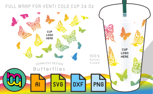 24oz Cold Cup Full Wrap Butterfly