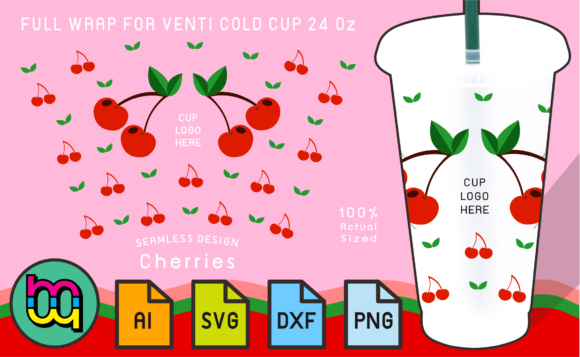 24oz Cold Cup Full Wrap Cherries Fruit