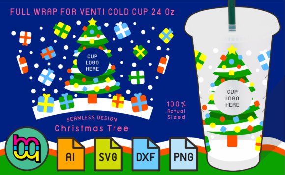 24oz Cold Cup Full Wrap Christmas Tree