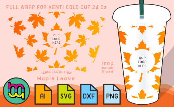 24oz Cold Cup Full Wrap Fall Maple Leaf