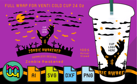 24oz Cold Cup Full Wrap Halloween Zombie