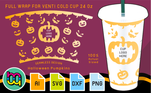 24oz Cold Cup Full Wrap Spooky Pumpkins