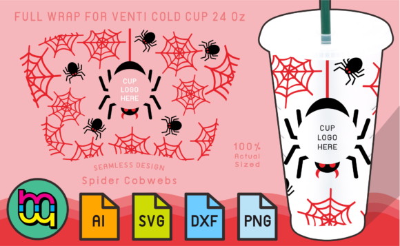 24oz Cold Cup Wrap Red Spider Cobwebs