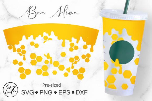 24oz Venti Cold Cup Bee Hive