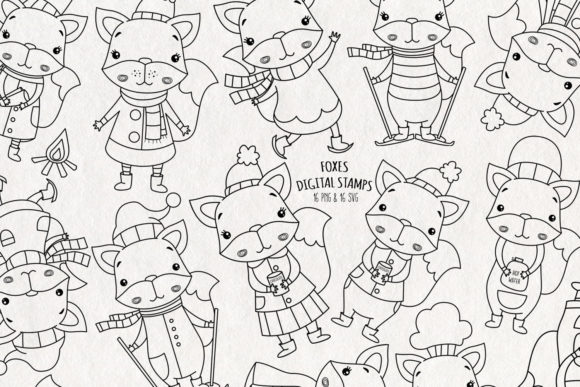Fox SVG Digital Stamps Set of 16