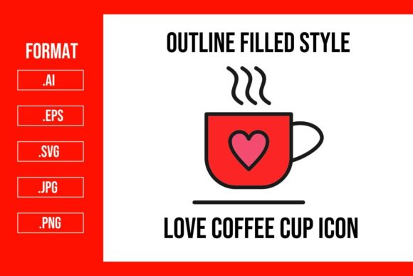 Love Coffee Cup Outline Filled Icon