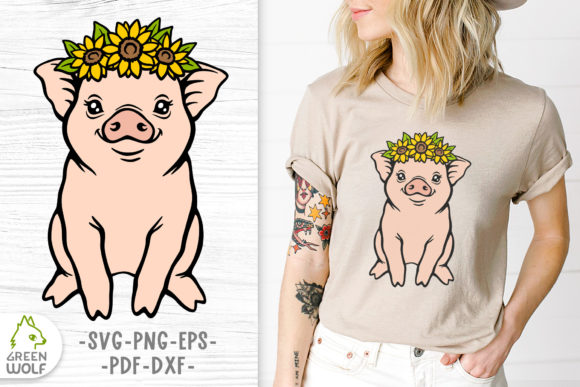 Pig with Sunflower Layered SVG
