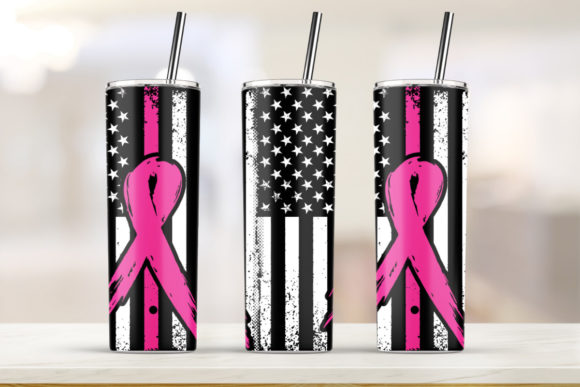 Pink Ribbon USA Flag 20oz Skinny Tumbler