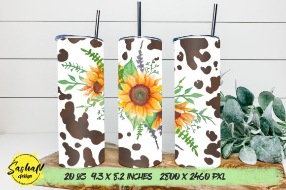 Watercolor Sunflower and Cowhide Tumbler